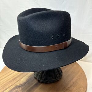Cowboy Hat MENS XL Broner‎  Black Felt Outback 100% Wool  Hat USA